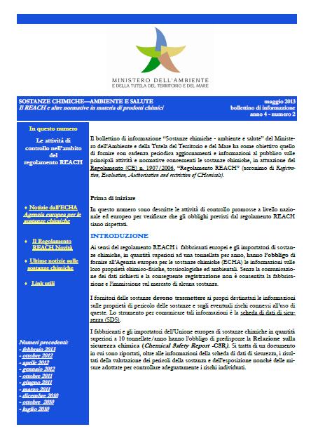 Bollettino di informazione “Sostanze chimiche - Ambiente e salute